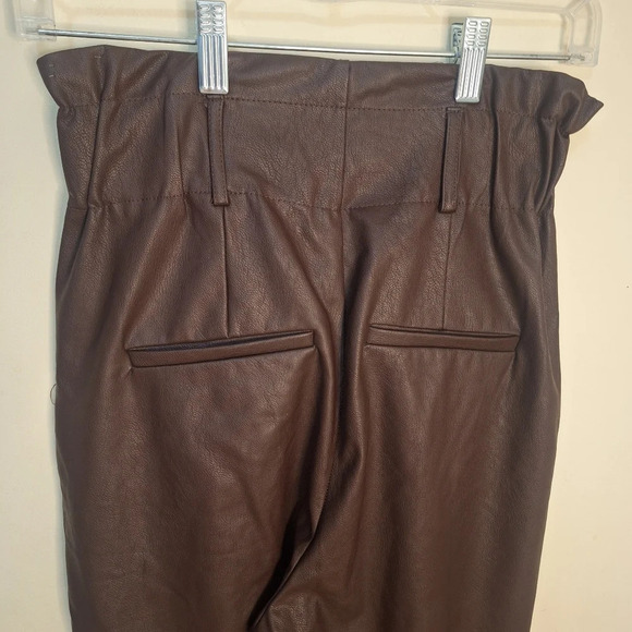 ASOS Strativarious paper bag waist faux leather pants SZ  2 - Picture 8 of 10